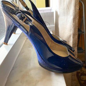 Nine West Navy Patent Leather Slingback Heels sz9